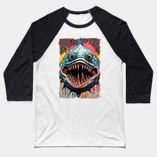 Piranha Amazon River Monster fish Abstract Fantasy Art Illustration Baseball T-Shirt